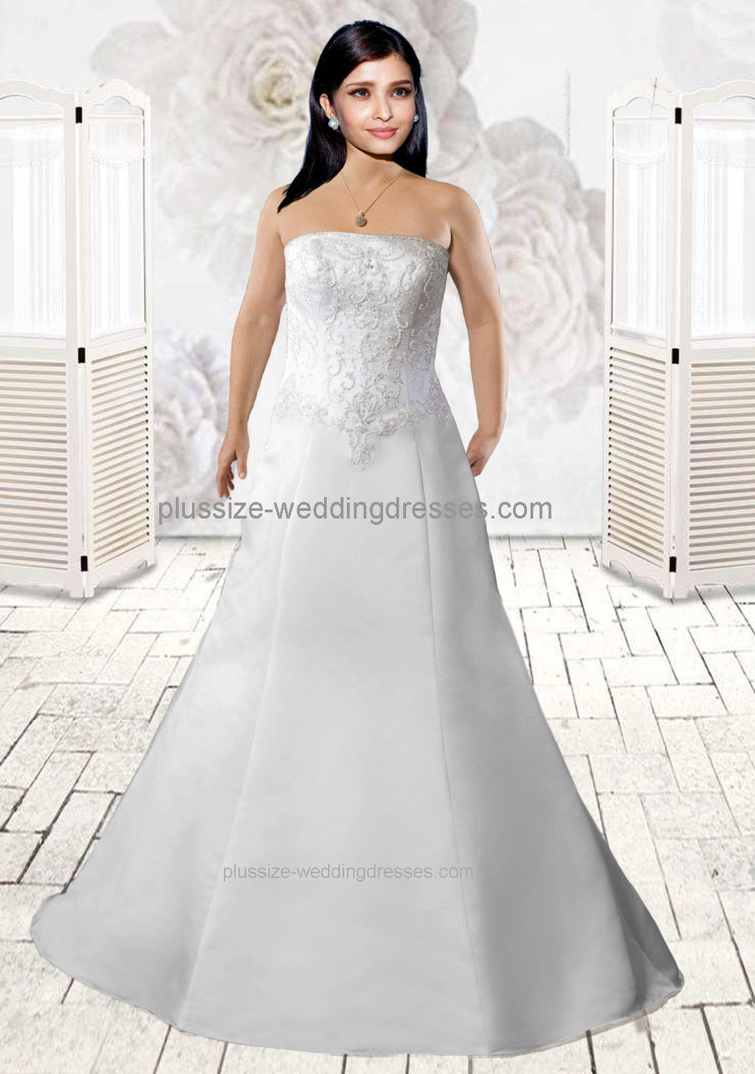 strapless plus size wedding dresses with short train